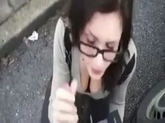 Nerdy dark brown amateur wife stood on knees to suck my weenie outdoors 